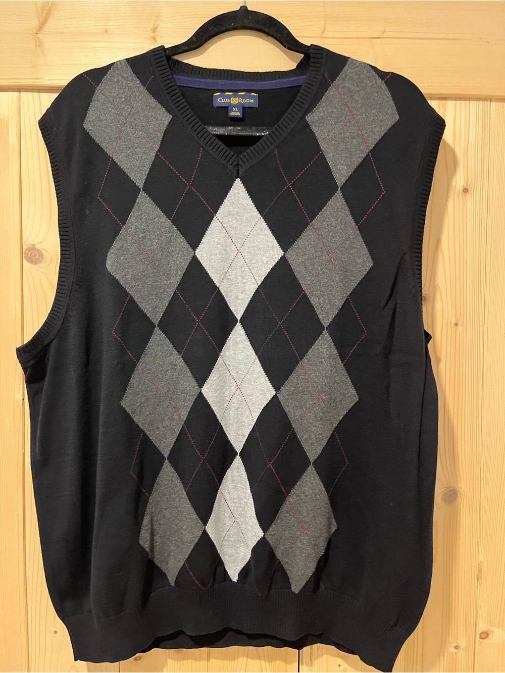 Club Room Men’s Black Argyle V-Neck Sweater Vest XL ⛳️